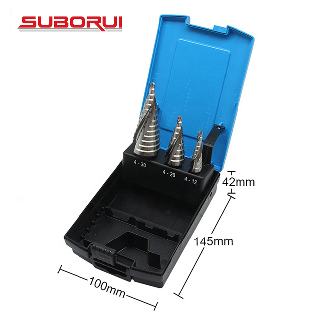 HSS 6542 Unibit 3pc Spiral Groove Step Drill Bit Set for Metalworking Multipurpose Drill Bits