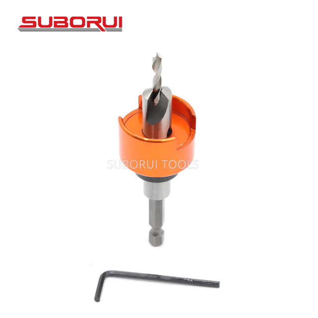 HSS Brad Point Wood Countersink Drill Bit with Adjustable Depth Stop and No-Thrust Ball Bearing