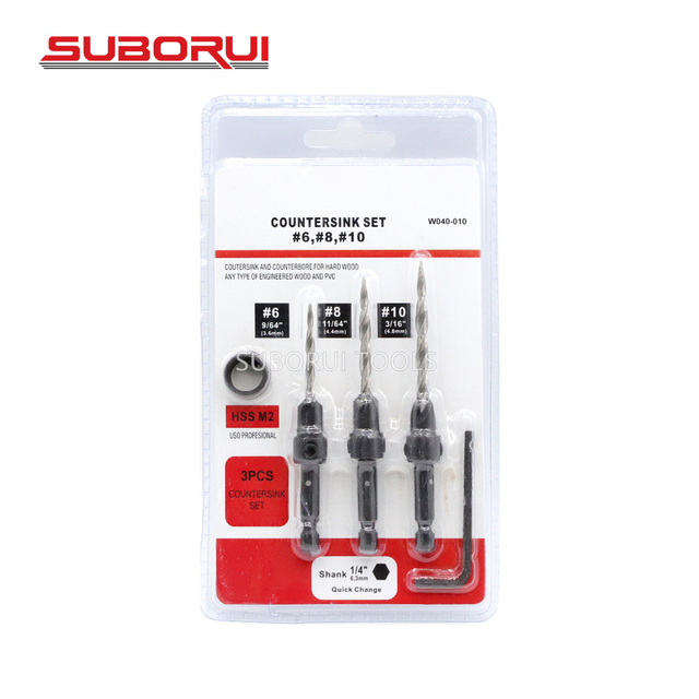 HSS 1/4" Hex Shank Adjustable Countersink With Tapered Drill Bit