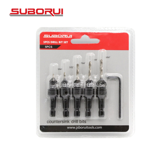 5PCS 5 Flute Wood Countersink Drill Bit Set for Wood Screw 