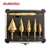 HSS 5PCS Spiral Grooved Titanium Step Drill Bit Set with Automatic Center Punch